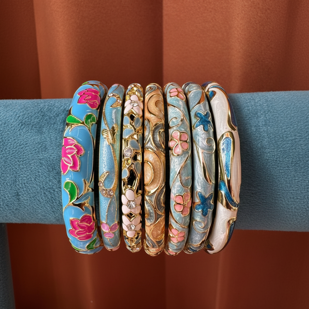 Luxury Blue Enamel Bangles Stack 1:1
