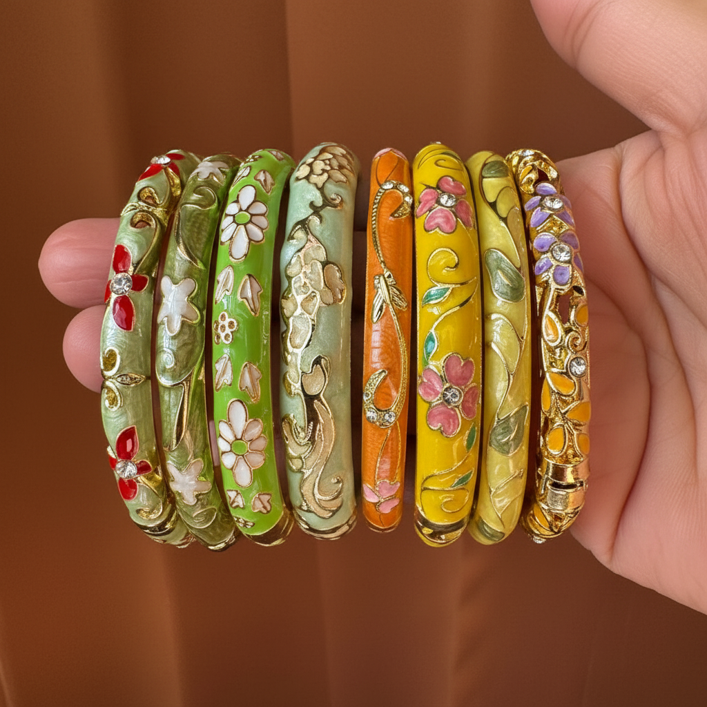 Luxury Green Yellow Orange Enamel Bangles 