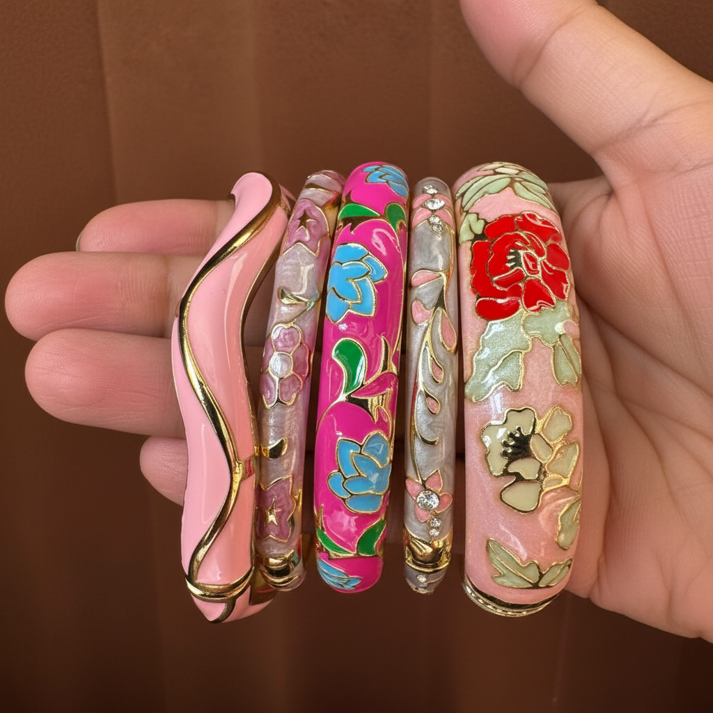 Luxury Pink Enamel Bangles 1:1