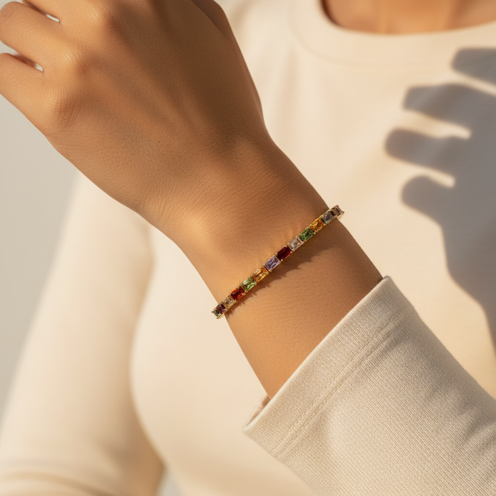 Multicolour Tennis Bracelet On-Wrist