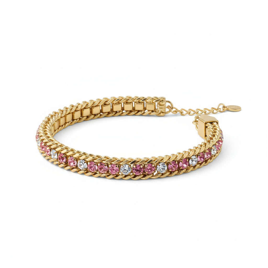 Pink Crystal Bracelet - Angled Side View