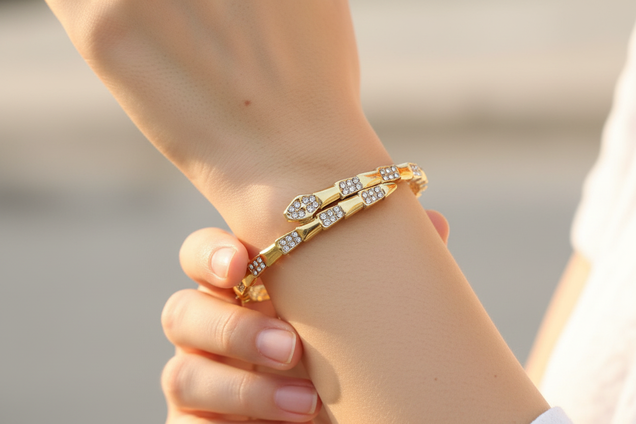 Quilted Crystal Bangle – Wrist Shot