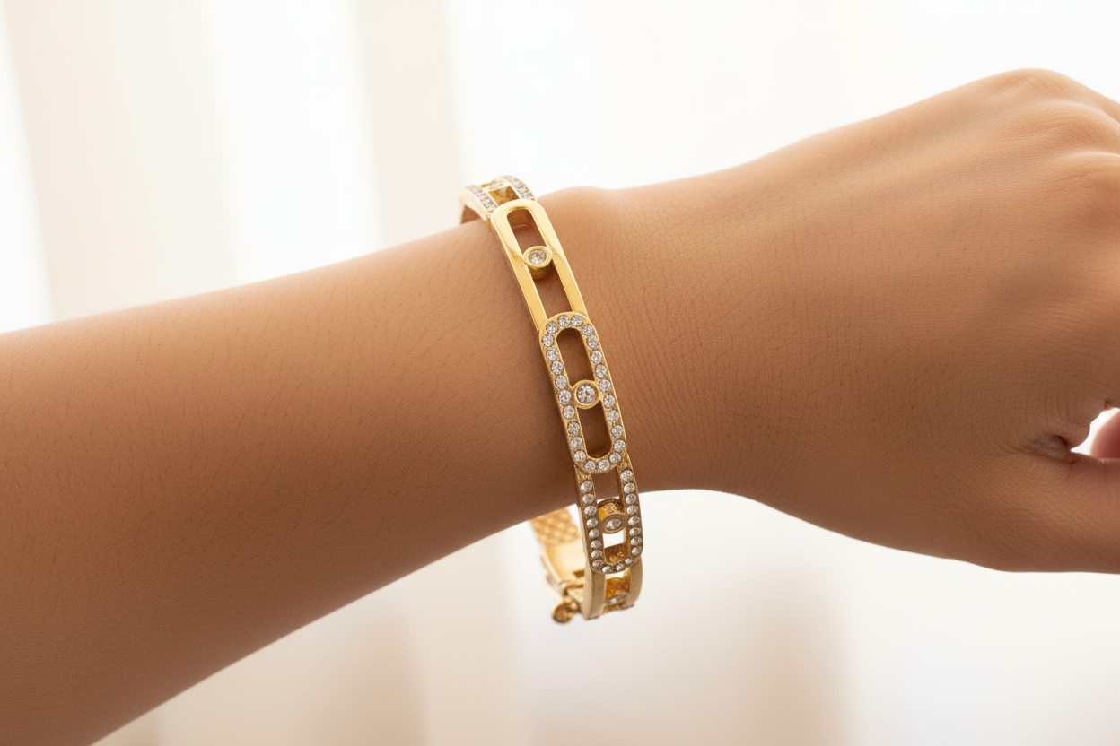 Quilted Pavé Oval Bangle – Wrist Shot Corrected