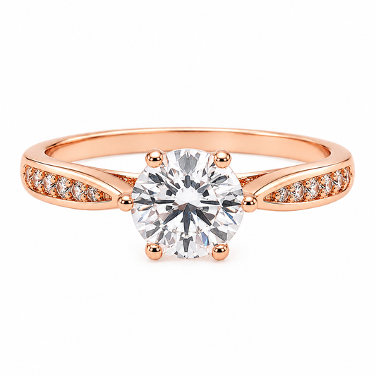 Roselle rose gold-tone crystal solitaire ring with crystal-accented band