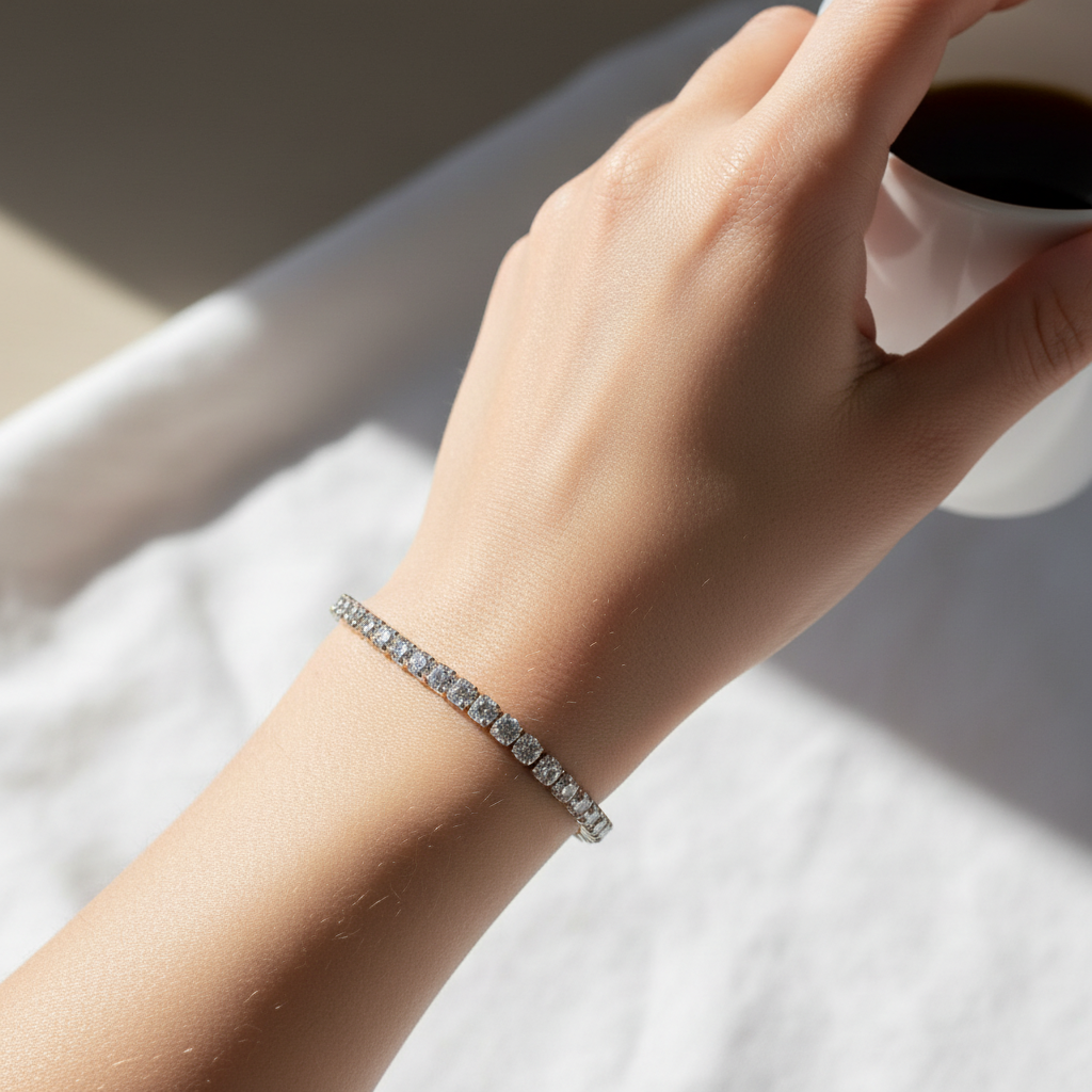 Round Crystal Tennis Bracelet - On Wrist