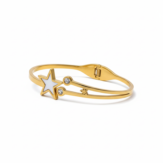 Star kada bracelet gold plated star bangle bracelet for women on white background