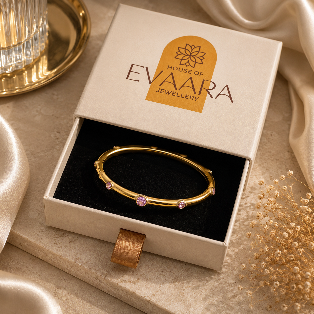 Scattered Solitaire Anti-Tarnish 18k Thick Gold Plated Bangle