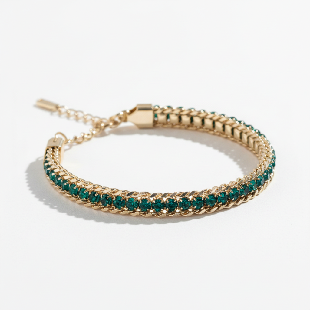 Teal Crystal Bracelet - Angled Side View