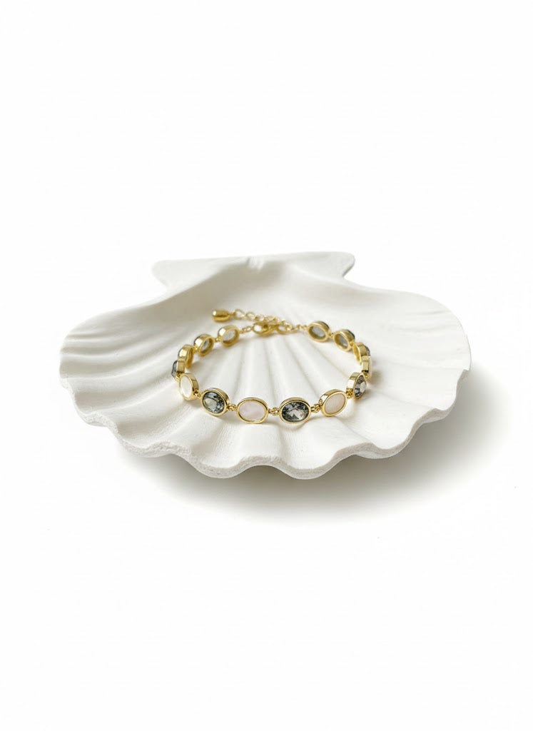 Crystal & Pearl Bangle Bracelet - Premium 18k Gold-Plated