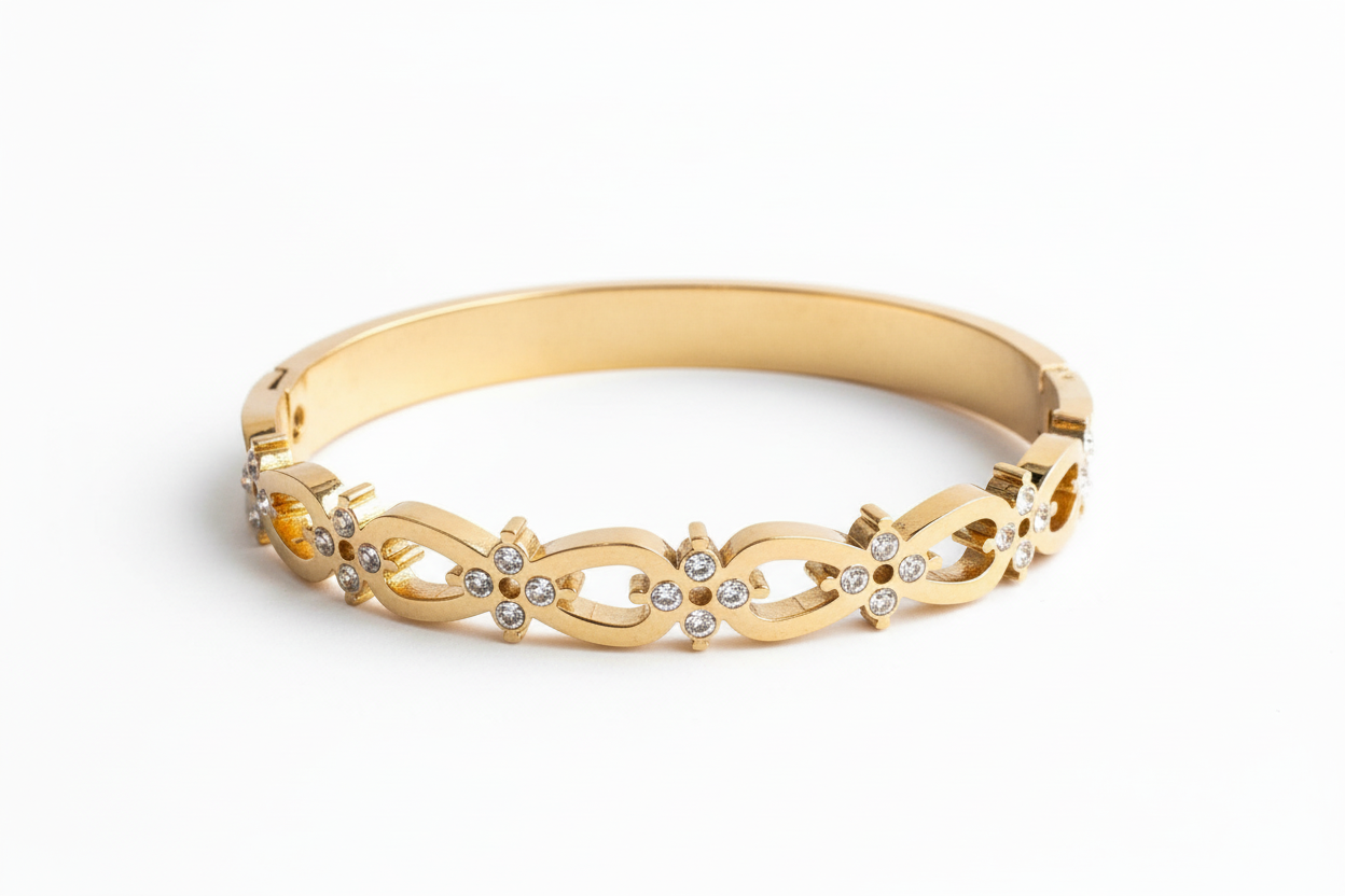 Gold wave link crystal bracelet baby size minimal gold bracelet for women on white background