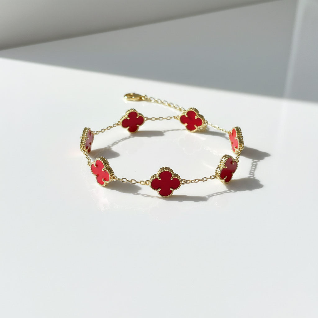 Women's Red Clover Bracelet Angled View