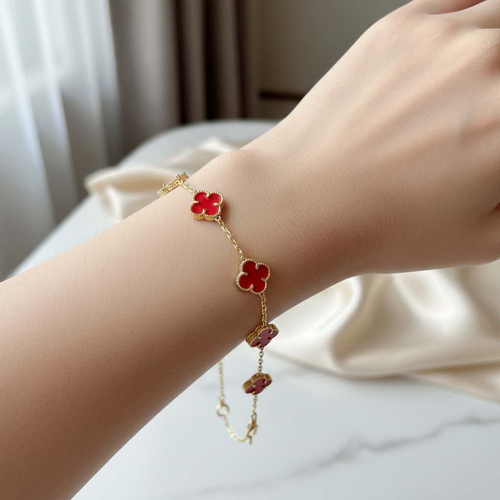 Women's Red Clover Bracelet Lifestyle