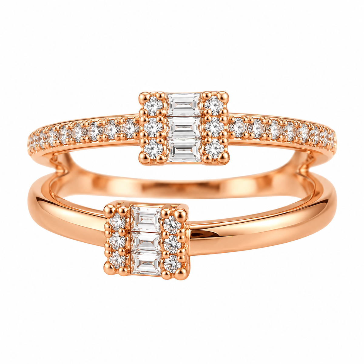 Zaria rose gold-tone baguette crystal open ring with clear crystal detailing